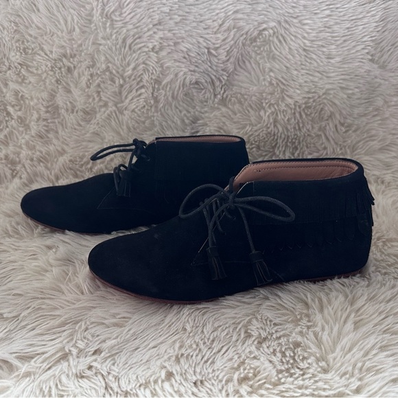 Ulla Johnson Adelaide Black Suede Lace Up Fringe Moccasin Booties Size 35 - Picture 4 of 12